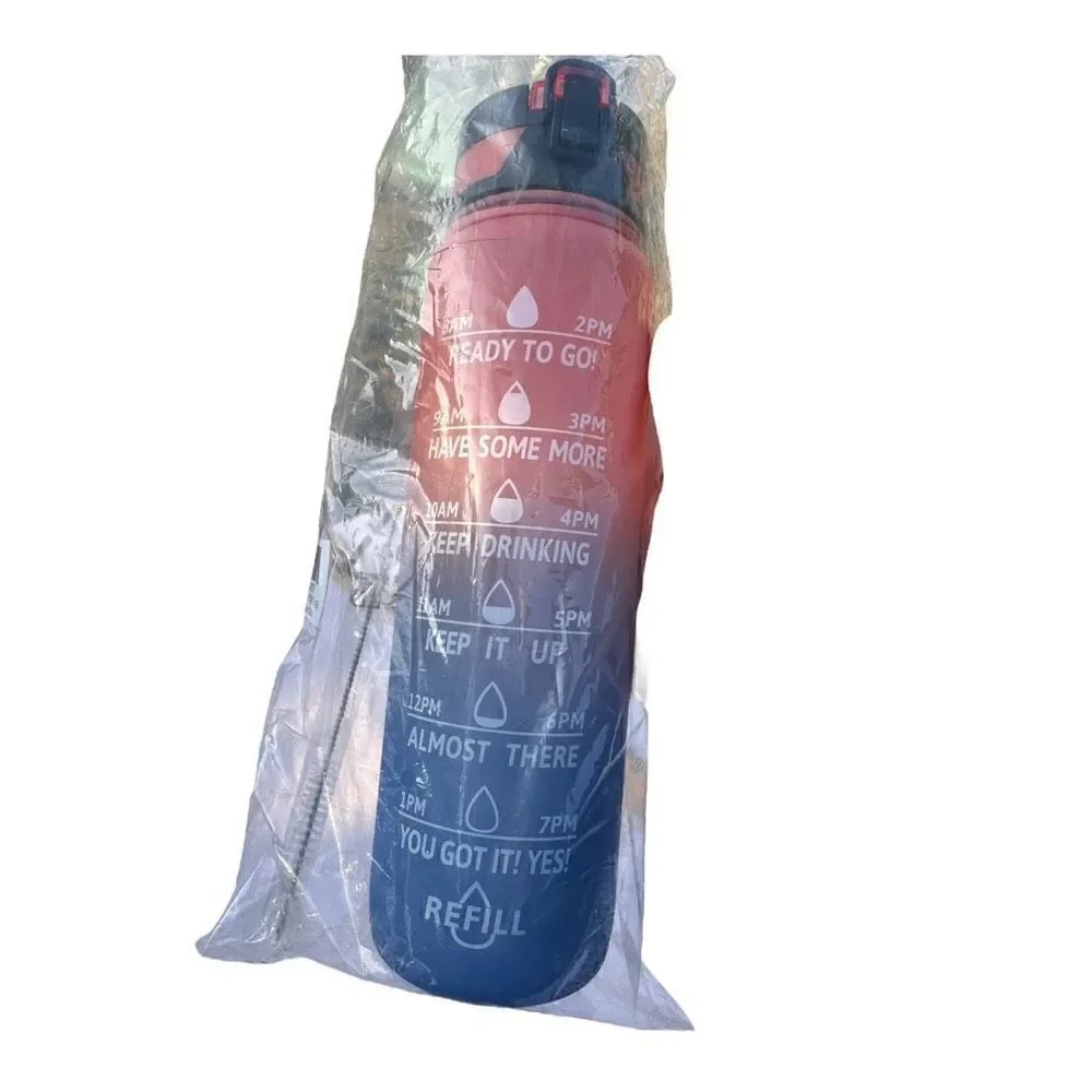 New 32 ounce ombré water bottle pink to blue with drinking straw time marker